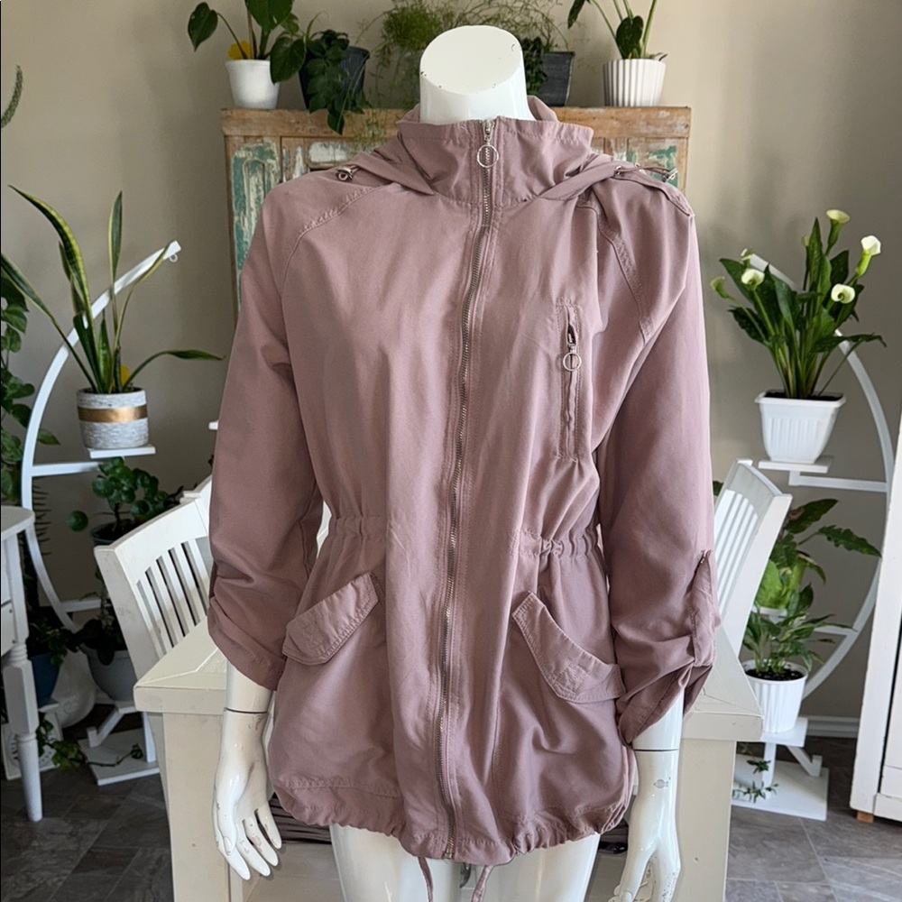 Street wear society dusty rose lightweight trench Women's Mauve Hooded Jacket M